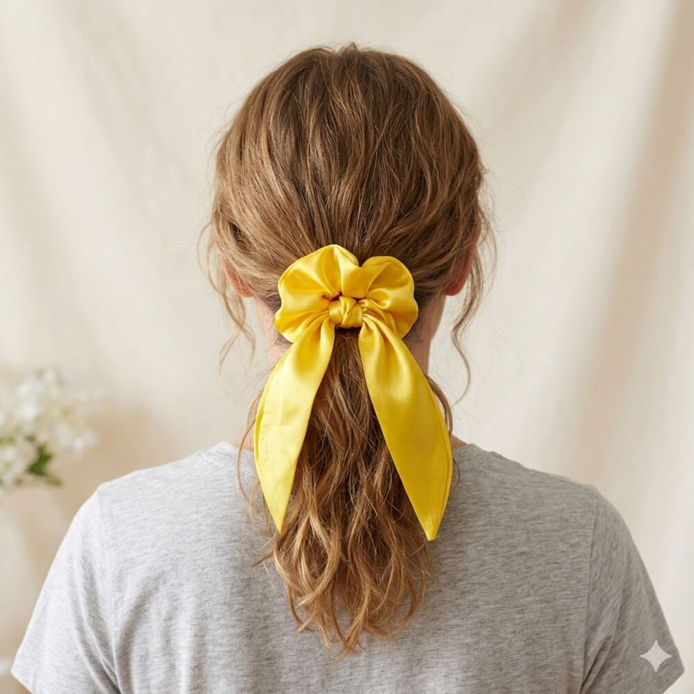 Women Hair Scrunchies Claw Clip Set 4pcs Satin Floral Soft Elastic Daily Style